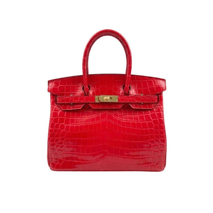 Birkin 30 Shiny Sanguine Porosus Crocodile With Gold Hardware Handbag Red 30Cm Birkin Bag