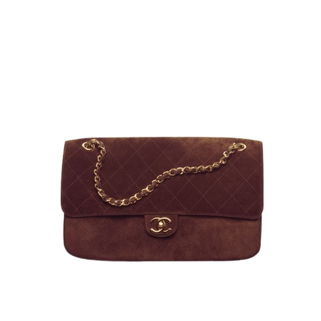 Maxi Flap Bag Suede Gold Metal Dark Brown 32cm AS6281 B24009 UA850 22 New Collection Bag Flap Bag