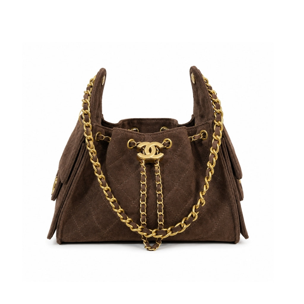25 Small Suede Leather Handbags Dark Brown 26cm 25 New Collection Bag