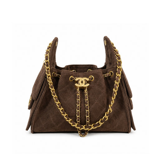 25 Small Suede Leather Handbags Dark Brown 26cm 25 New Collection Bag