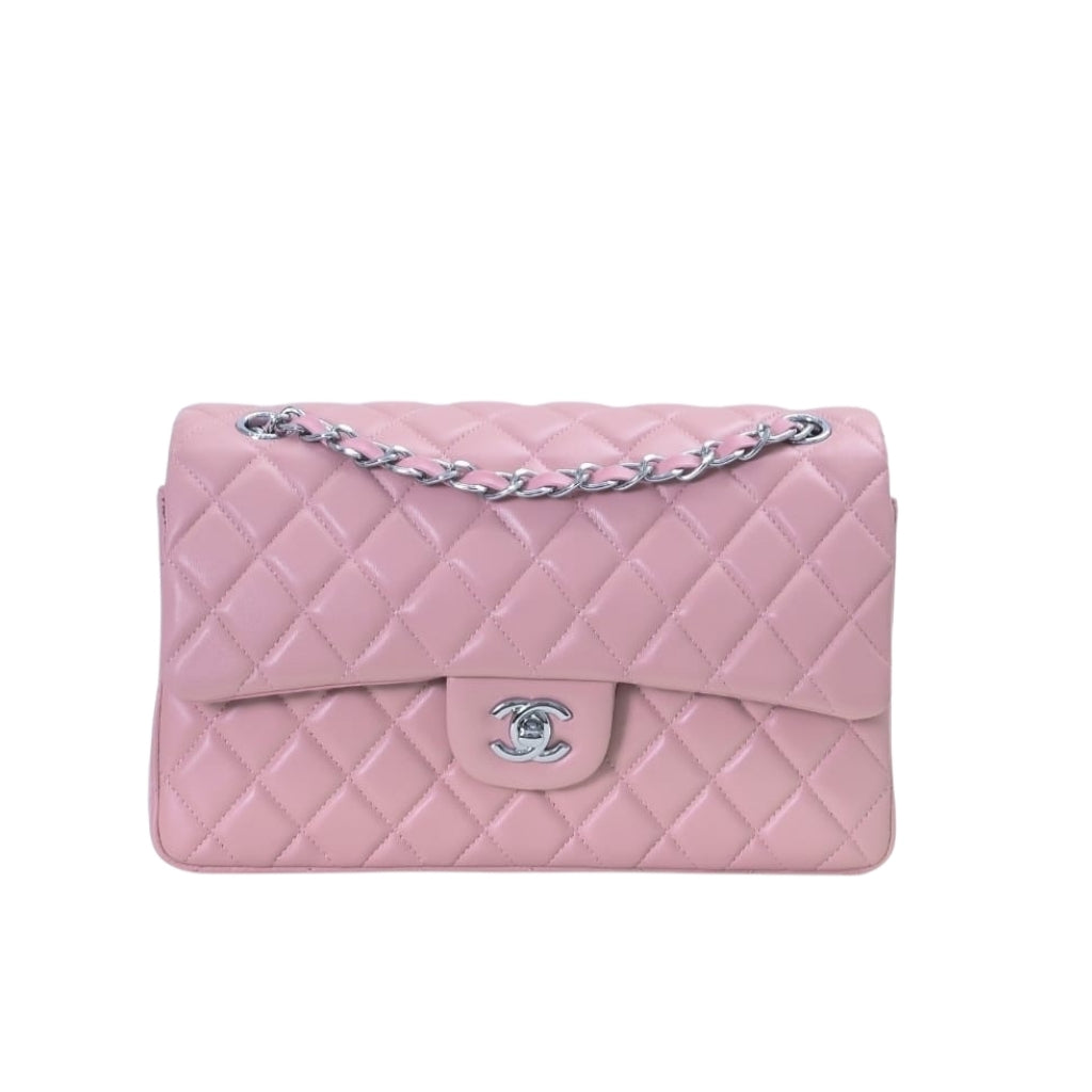 Classic Medium Smooth Leather Double Flap Bag Light Pink 25Cm Classic Bag