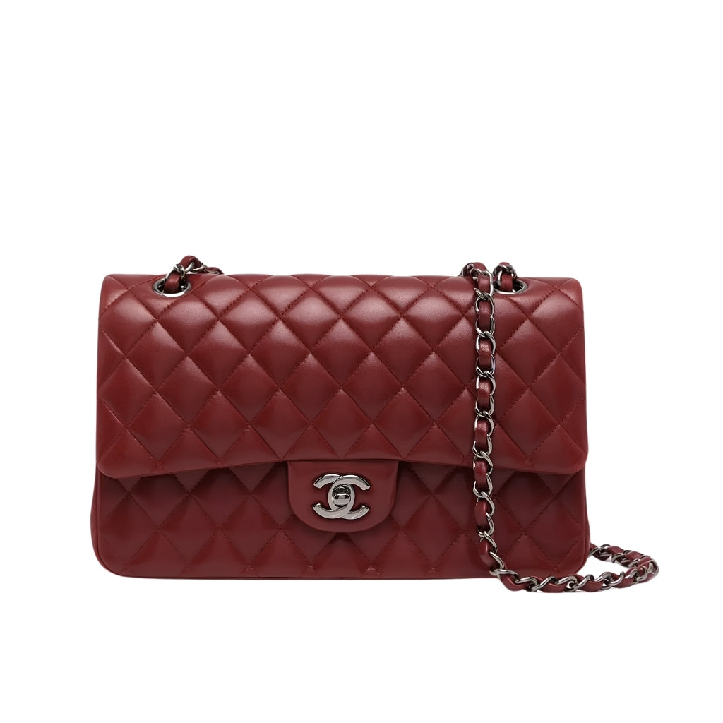 Classic Medium Smooth Leather Double Flap Bag Burgundy 25Cm A01113 Classic Bag