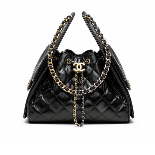 25 Small Shiny Leather Handbag Black 25cm 25 New Collection Bag