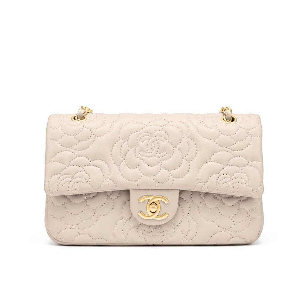 Camellia Medium Smooth Leather Flap Bag Beige 26cm 22 New Collection Bag Flap Bag
