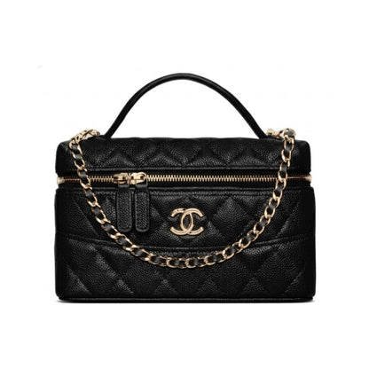 25C Vanity With Chain Small Grainy Leather Handle Bags Black 19cm 25 New Collection Bag