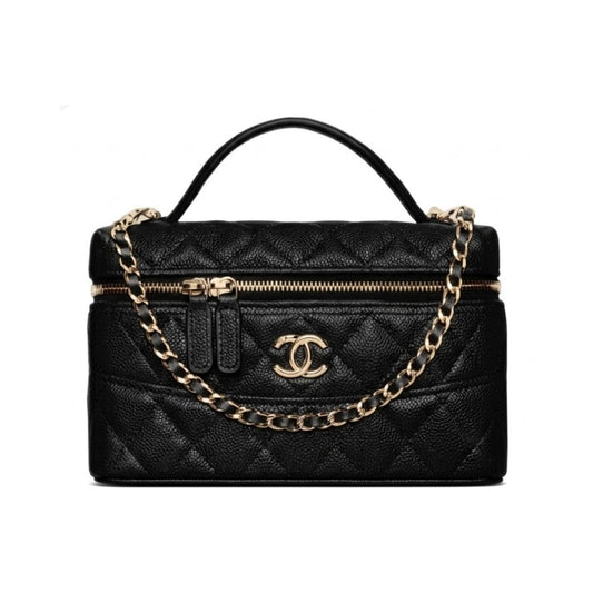 25C Vanity With Chain Small Grainy Leather Handle Bags Black 19cm 25 New Collection Bag