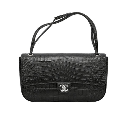 Maxi Flap Bag Exotic Leather Black 32cm 22 New Collection Bag Flap Bag