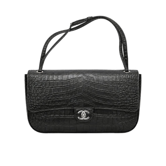 Maxi Flap Bag Exotic Leather Black 32cm 22 New Collection Bag Flap Bag