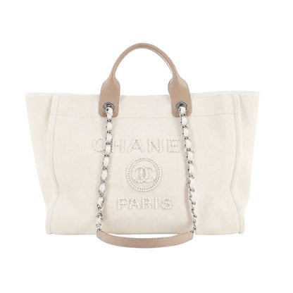 Deauville Medium Canvas Pearl Tote Bag Beige 38cm 22 New Collection Bag Deauville Bag