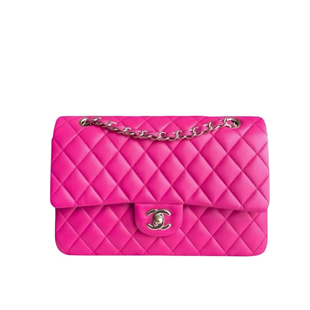 Classic Medium Smooth Leather Double Flap Bag Pink 25cm Classic Bag