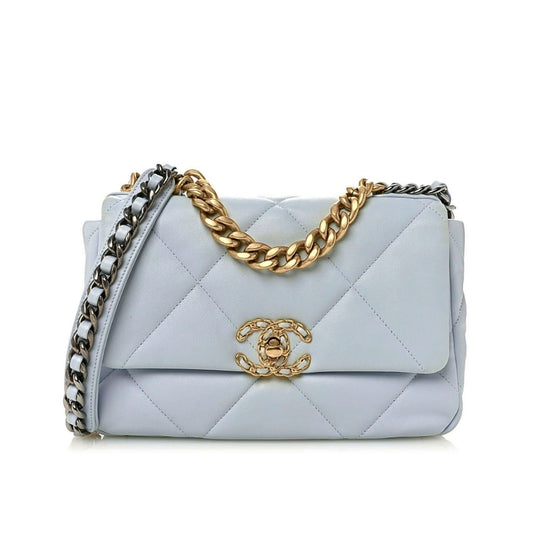 19 Medium Smooth Leather Flap Bag Light Blue 26Cm 22 New Collection Bag Flap Bag