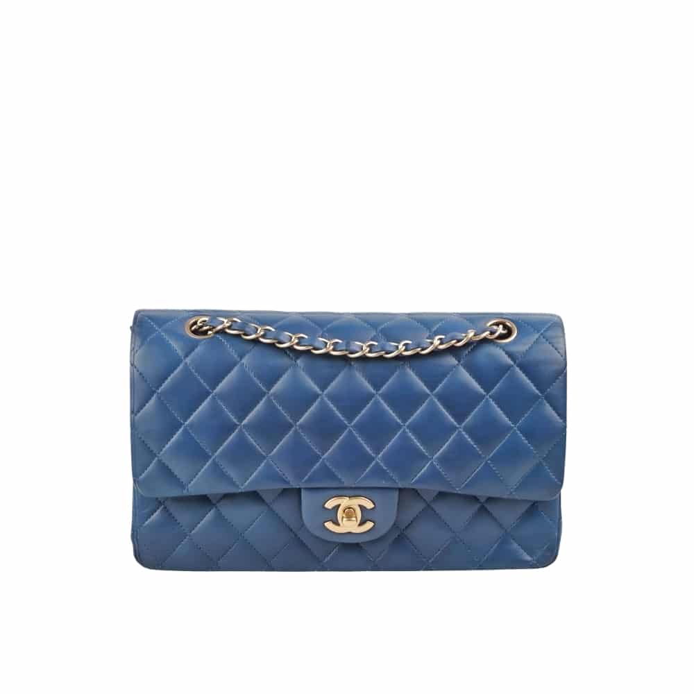 Classic Medium Smooth Leather Double Flap Bag Navy Blue 25cm 22 New Collection Bag Flap Bag