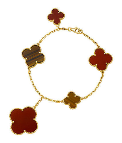 18K Celestial Lucky Carnelian and Tigers Eye Alhambra Bracelet