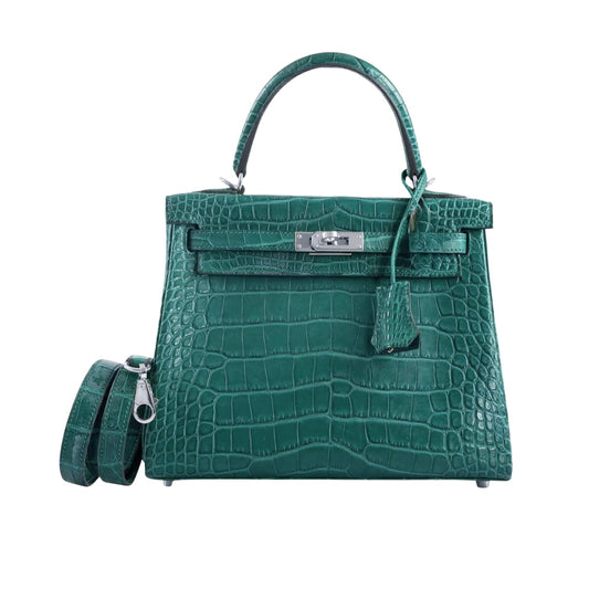 Kelly 25 Shiny Alligator Handbag Vert Emerald 25Cm Kelly Bag