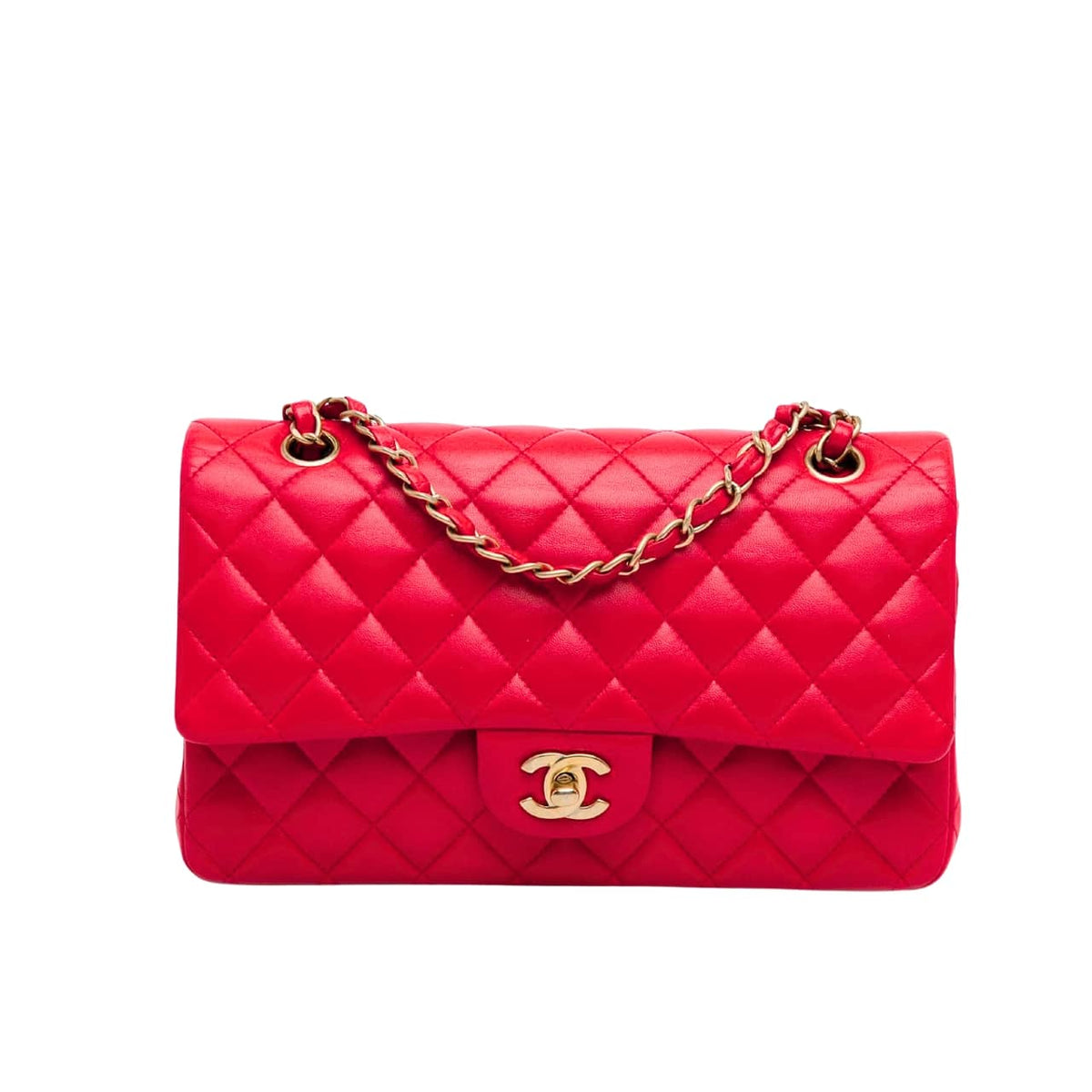 Classic Medium Smooth Leather Double Flap Bag Red 25cm Classic Bag
