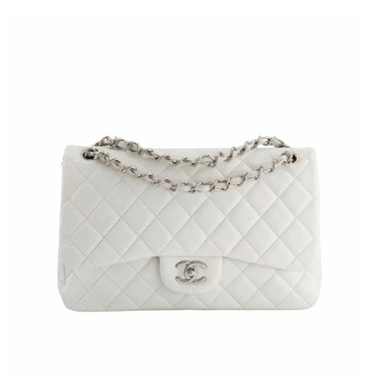 Classic Medium Smooth Leather Double Flap Bag White 25cm Classic Bag