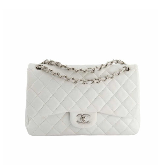 Classic Medium Smooth Leather Double Flap Bag White 25cm Classic Bag