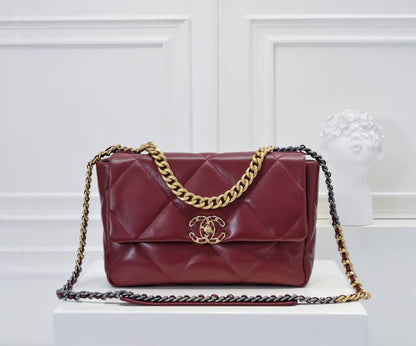 19 Small Shiny Crumpled Leather Flap Bags Burgundy 22cm 22 New Collection Bag Flap Bag