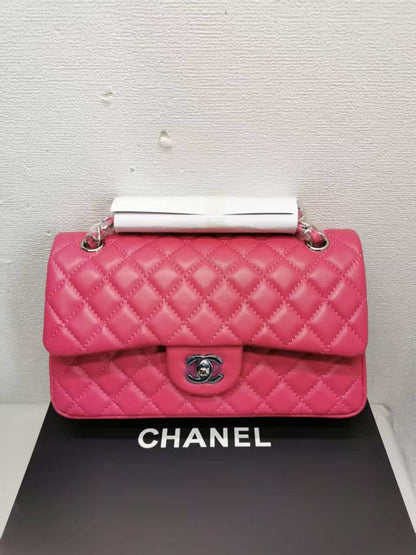 Classic Medium Smooth Leather Flap Bags Dark Pink 25cm 22 New Collection Bag Flap Bag