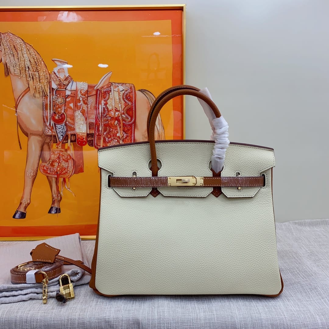 Birkin 30 Togo Brushed Leather Gold-tone Hardware Handbag Beige Brown 30Cm Birkin Bag