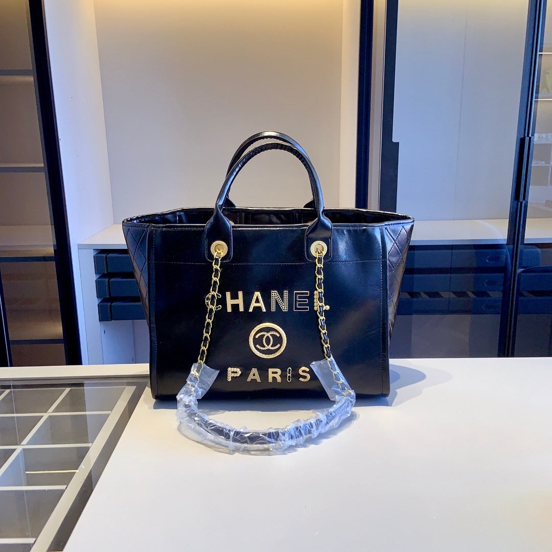 Deauville Medium Smooth Leather Tote Bag Black 38cm 22 New Collection Bag Deauville Bag