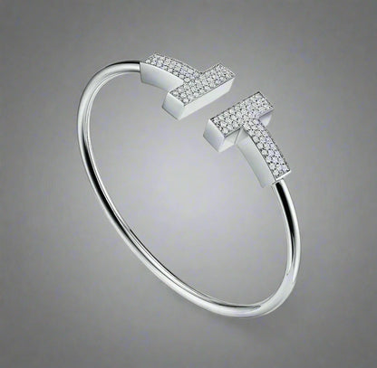 18K Celestial T Wide Diamond Wire Bracelet