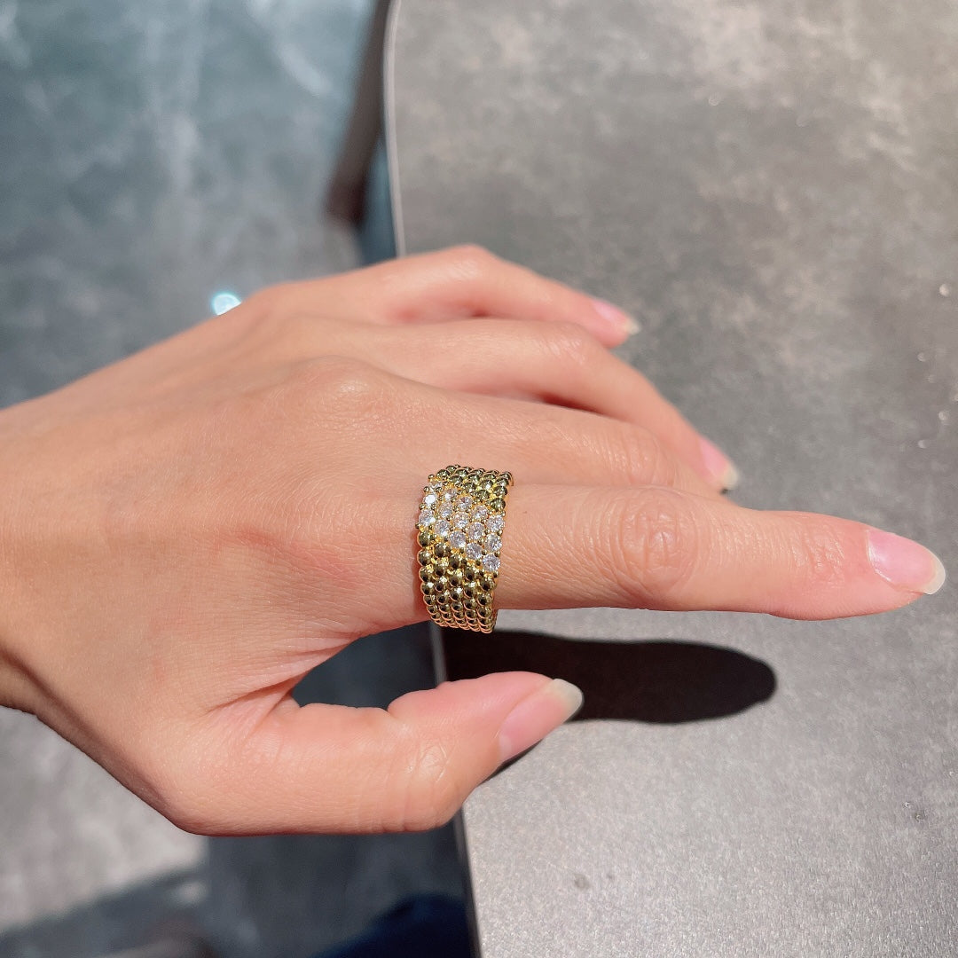 18K Celestial Perl̩e Diamonds Five Rows Ring