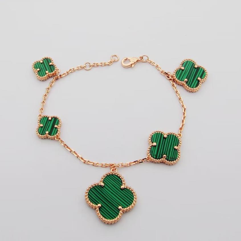 18K Celestial Magic Alhambra Five Malachite Motifs Clover Bracelet