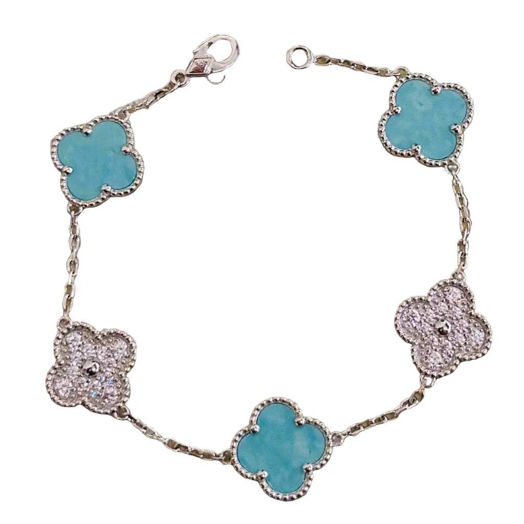 18K Celestial Vintage Alhambra Five Motifs Agate Bracelet
