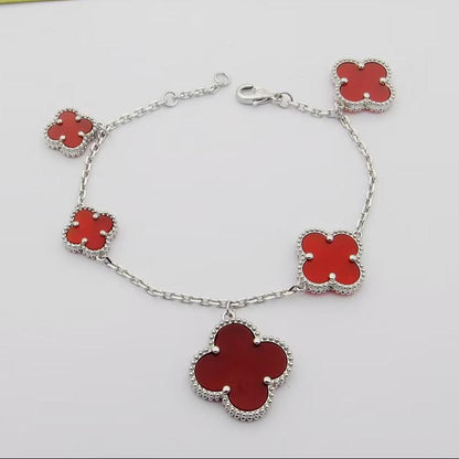18K Celestial Magic Alhambra Five Carnelian Motifs Clover Bracelet