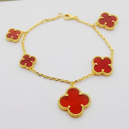 18K Celestial Magic Alhambra Five Carnelian Motifs Clover Bracelet