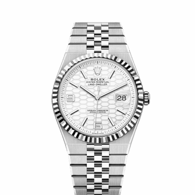 Unworn 2025, wrist watch Land-Dweller 40, Oystersteel and 18k White Gold, Intense white dial, Fluted Flat Jubilee, Ref# 127334-0001, box and papers watch