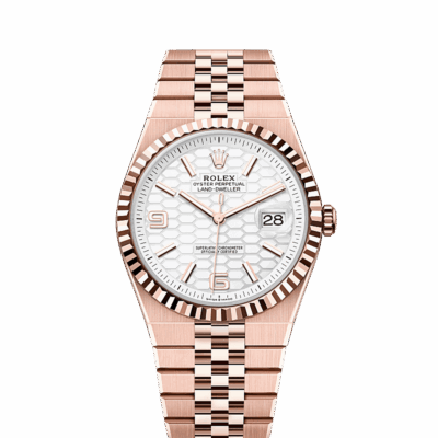 Unworn 2025, wrist watch Land-Dweller 40, 18k Everose Gold, Intense white dial, Fluted Flat Jubilee, Ref# 127335-0001, box and papers watch