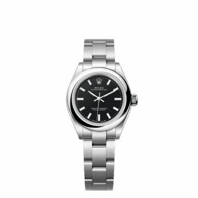 Unworn 2025, wrist watch Oyster Perpetual, Oystersteel, 28mm, Black dial, Domed Oyster, Ref# 276200-0010, box and papers watch