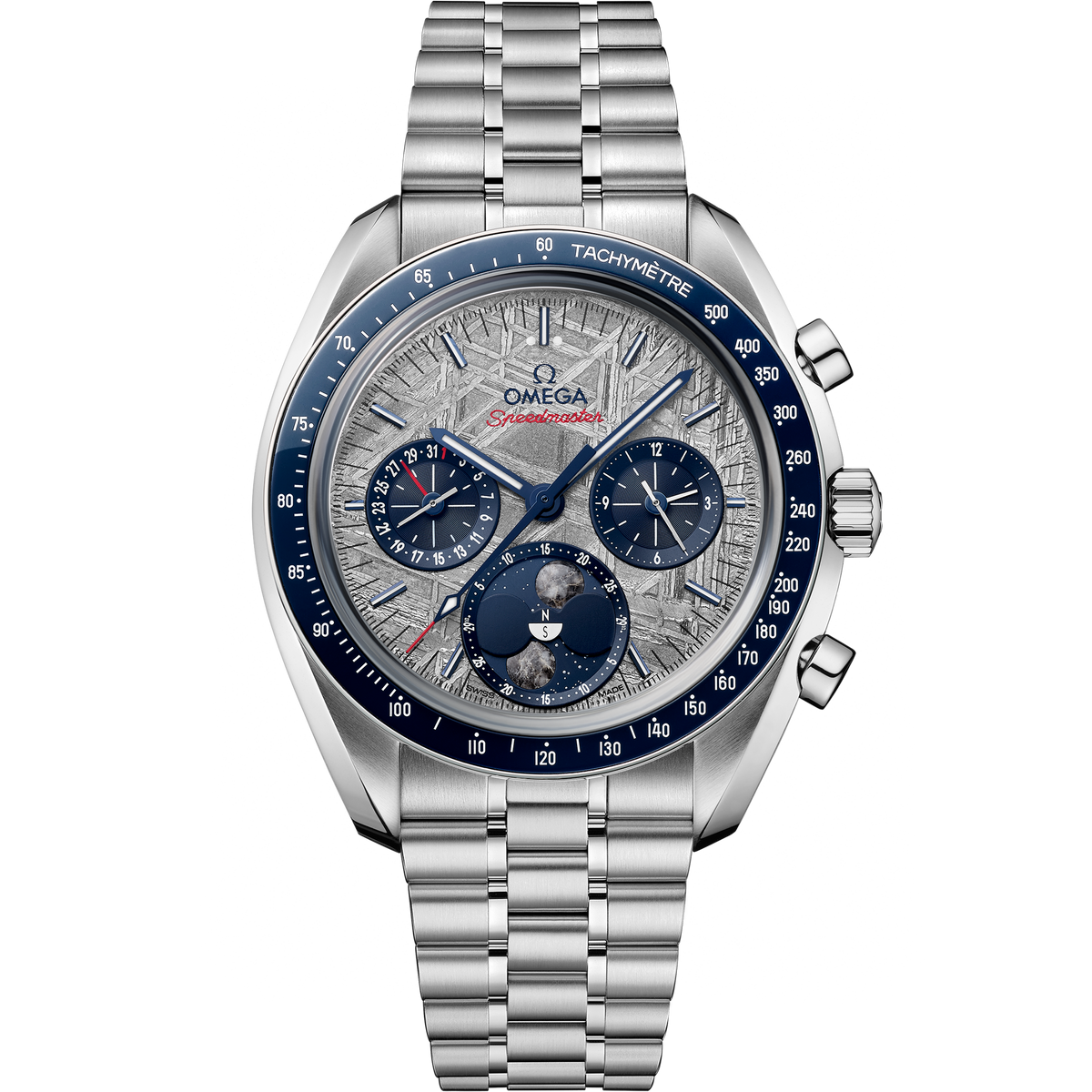 Unworn, wrist watch Speedmaster Moonphase, Stainless Steel, Chronograph, 43 mm, Ref# 304.30.43.52.06.001, box and papers watch