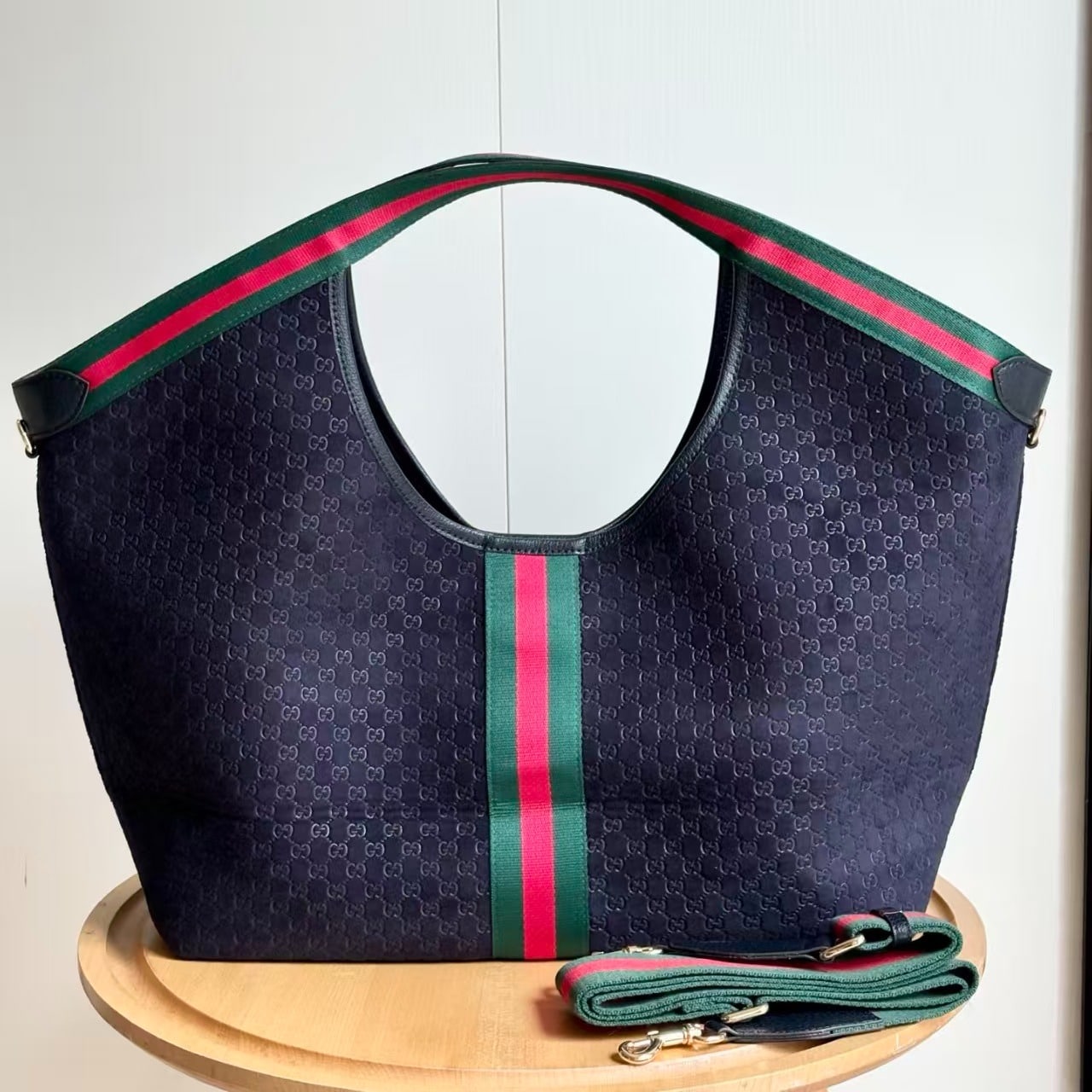 Giglio Large Suede Tote Bag Dark Blue 60Cm 853971 Caabv 4541 Giglio Bag