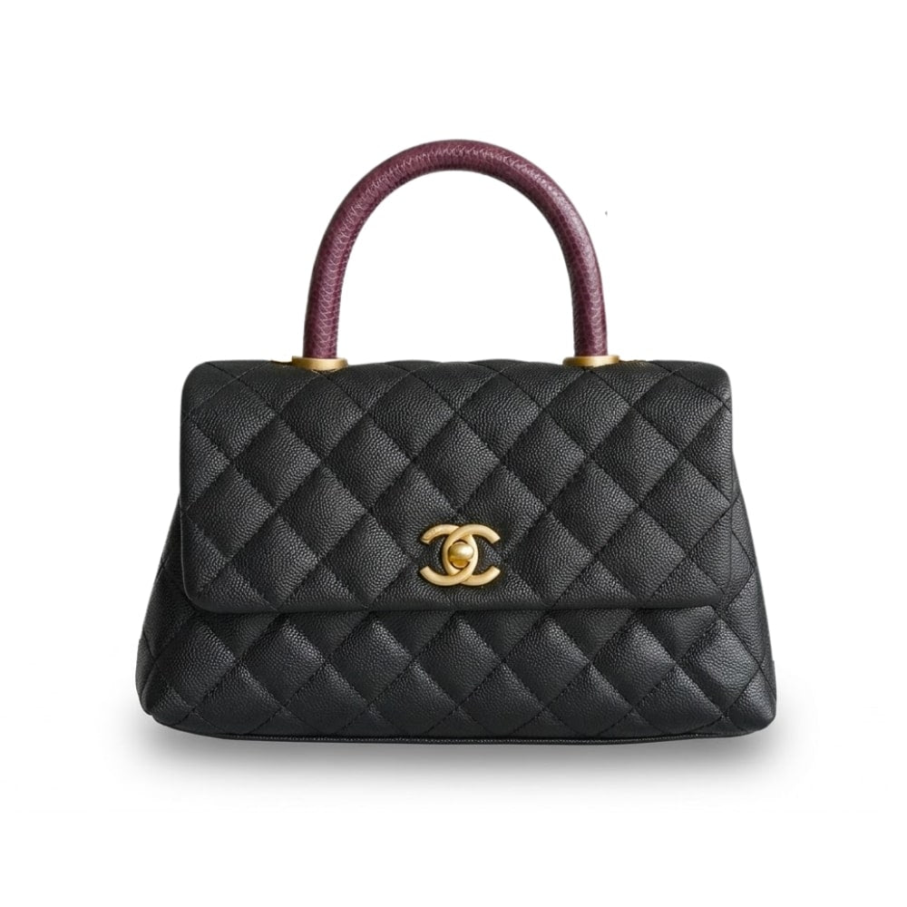 Small Top Handle Grained Leather Bag Black 23cm 22 New Collection Bag Flap Bag