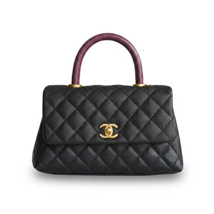 Small Top Handle Grained Leather Bag Black 23cm 22 New Collection Bag Flap Bag