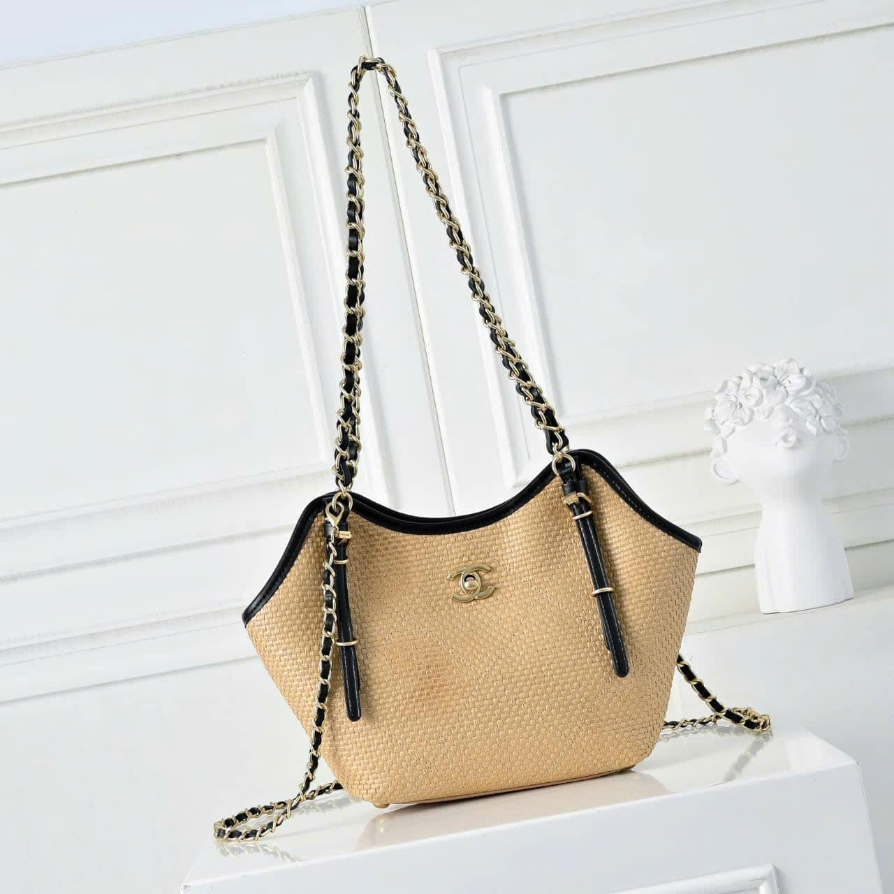 Shopping Bag Medium Braided Raffia Tote Bag Beige 30cm 22 New Collection Bag Shopping Bag